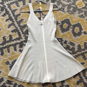 Express White Ribbed V‑Neck Knit Mini Dress